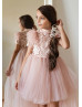 Short Sleeves Lace Tulle High Low Flower Girl Dress